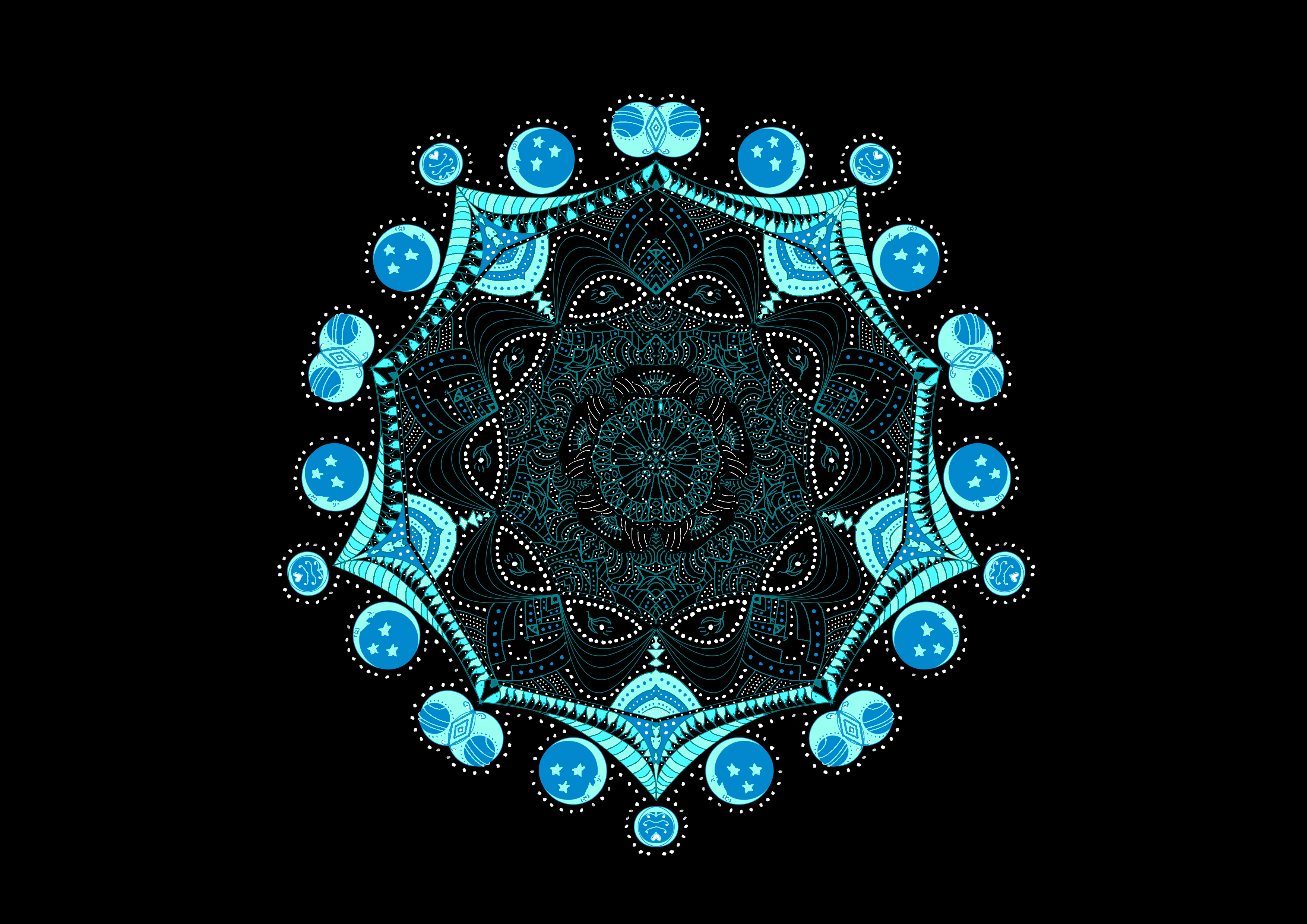 Cosmic Mandala in shades of blue