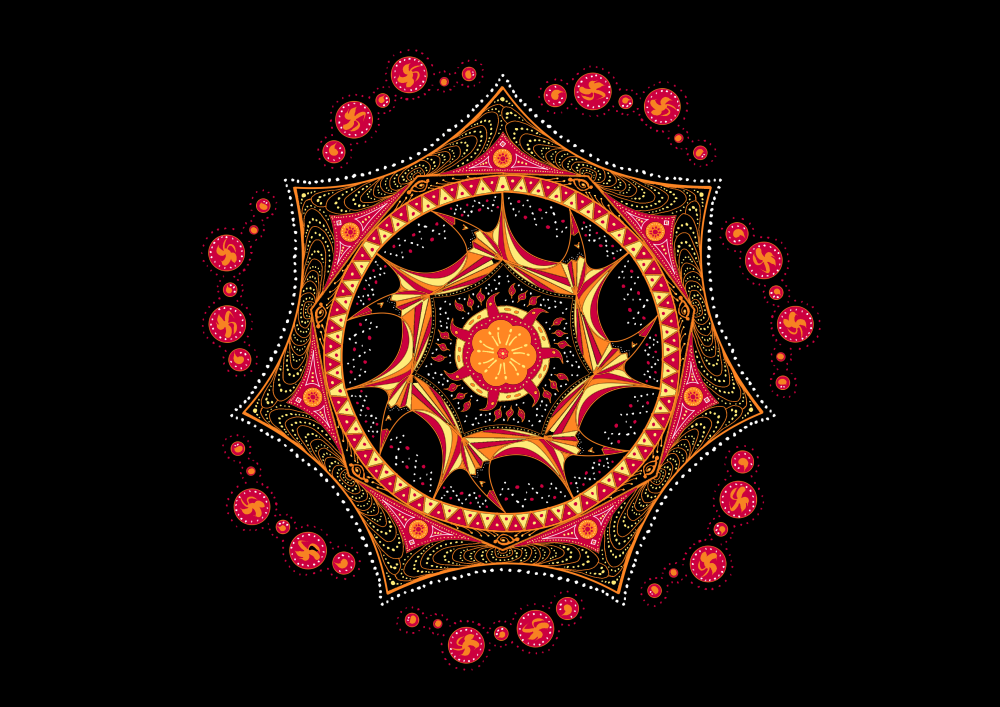 Cosmic Mandala in red and yellow