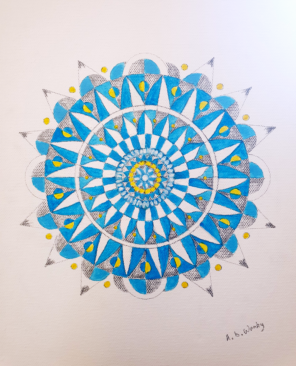 Mandala canvas - blue on white - Acrylics - Joshue O'Connor