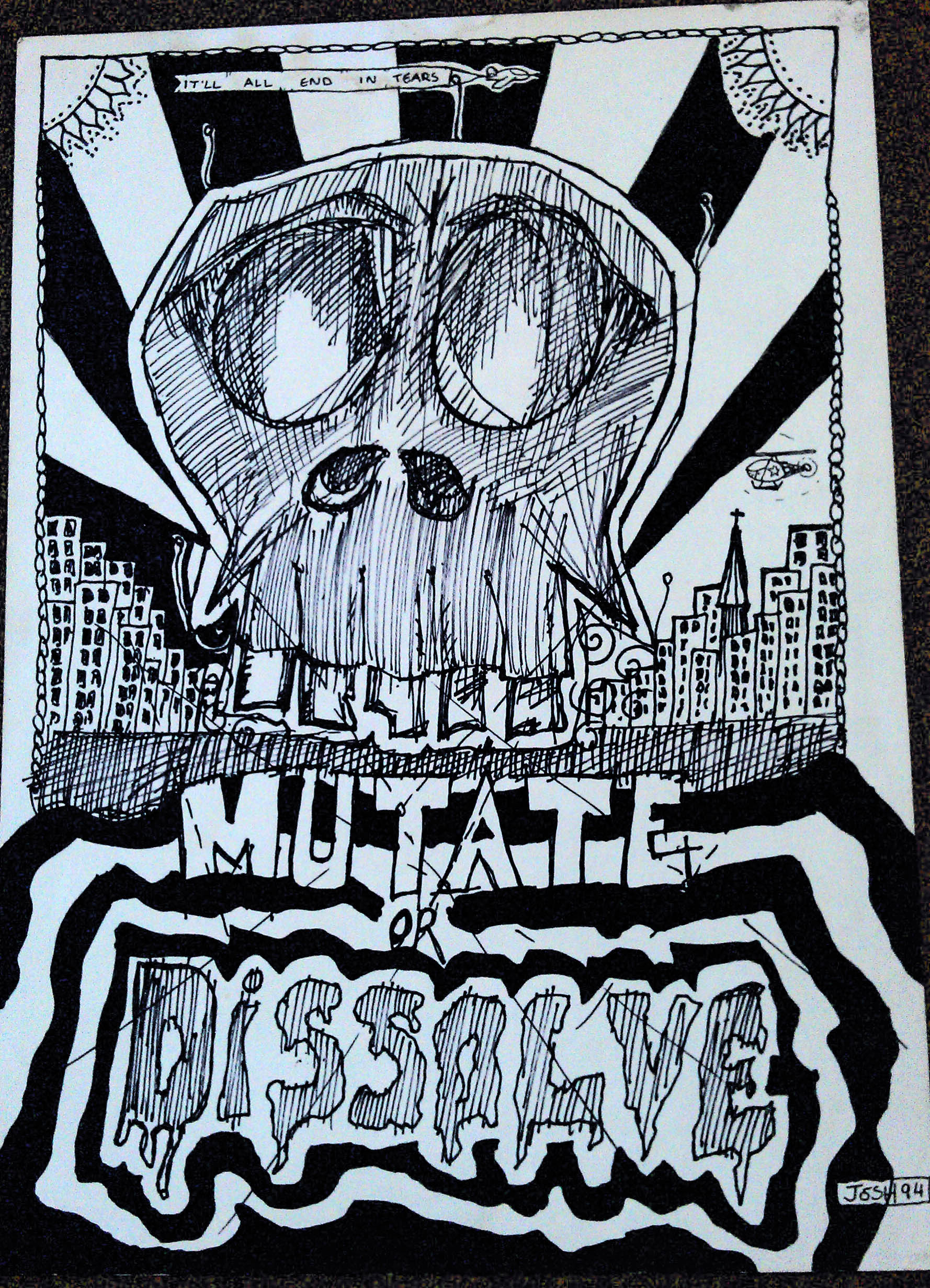 Mutate or dissolve - melting skull - black and white